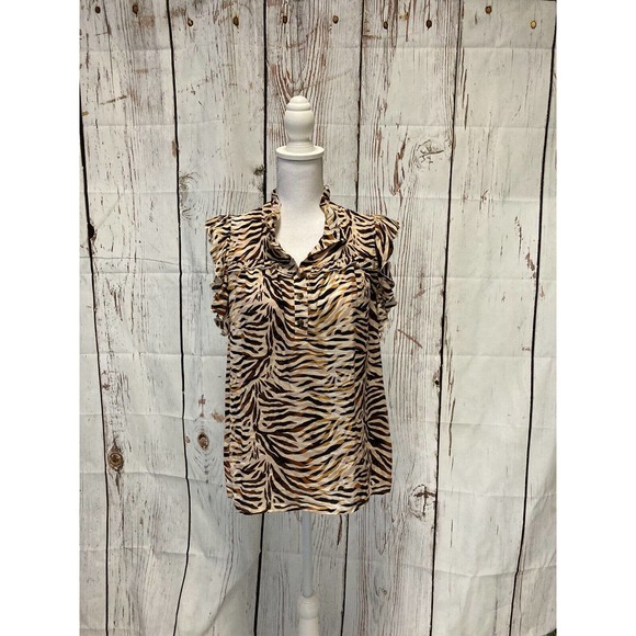 WHO WHAT WEAR Animal Print Top With Collar Size Medium - Picture 1 of 4